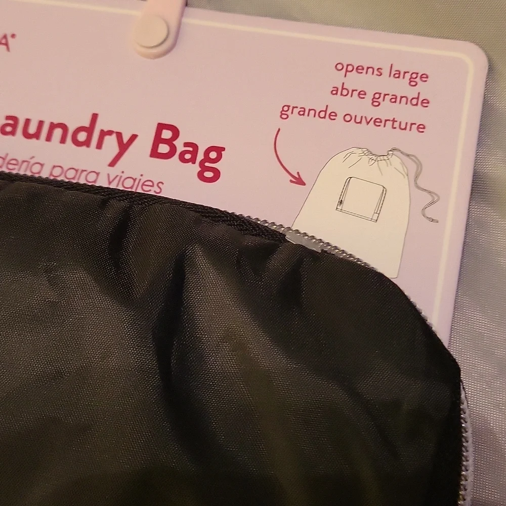 Miamica Travel Laundry Bag - Black with White Text Brand New Li T